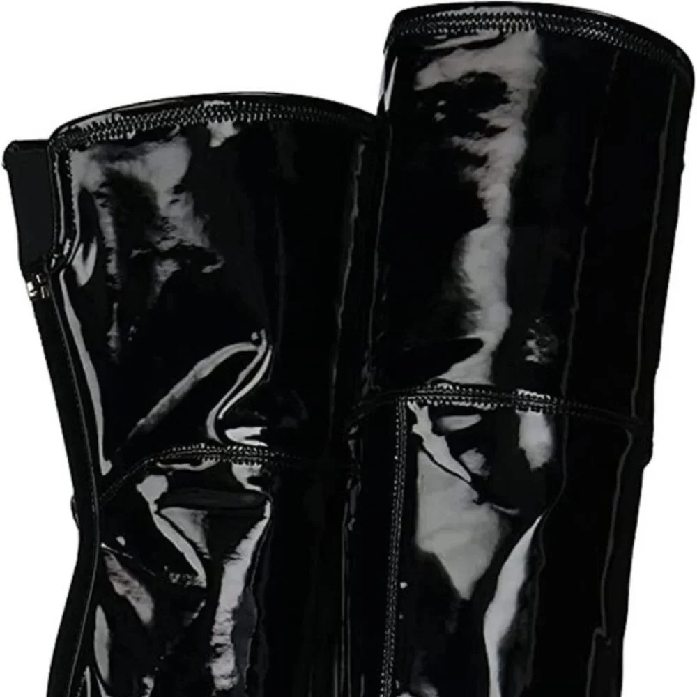 NWOB Guess Bowey Black Patent Stretch Over the Knee Stiletto Boots
